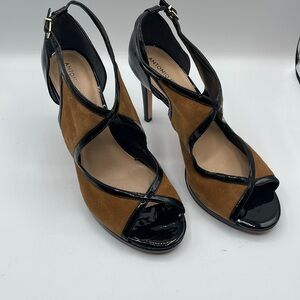 Antonio Melani Black with Brown Tan Suede Heels size 9.5 M Slingback Sandals